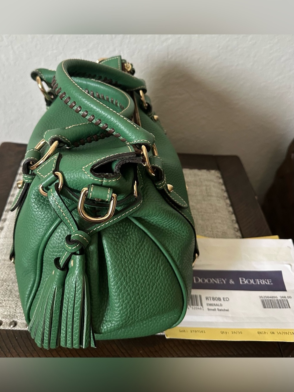 Dooney & Bourke Small Pebbled Leather Satchel - Emerlad - Picture 7 of 11